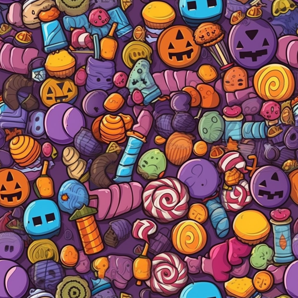 Cartoony Halloween Candy Seamless Background